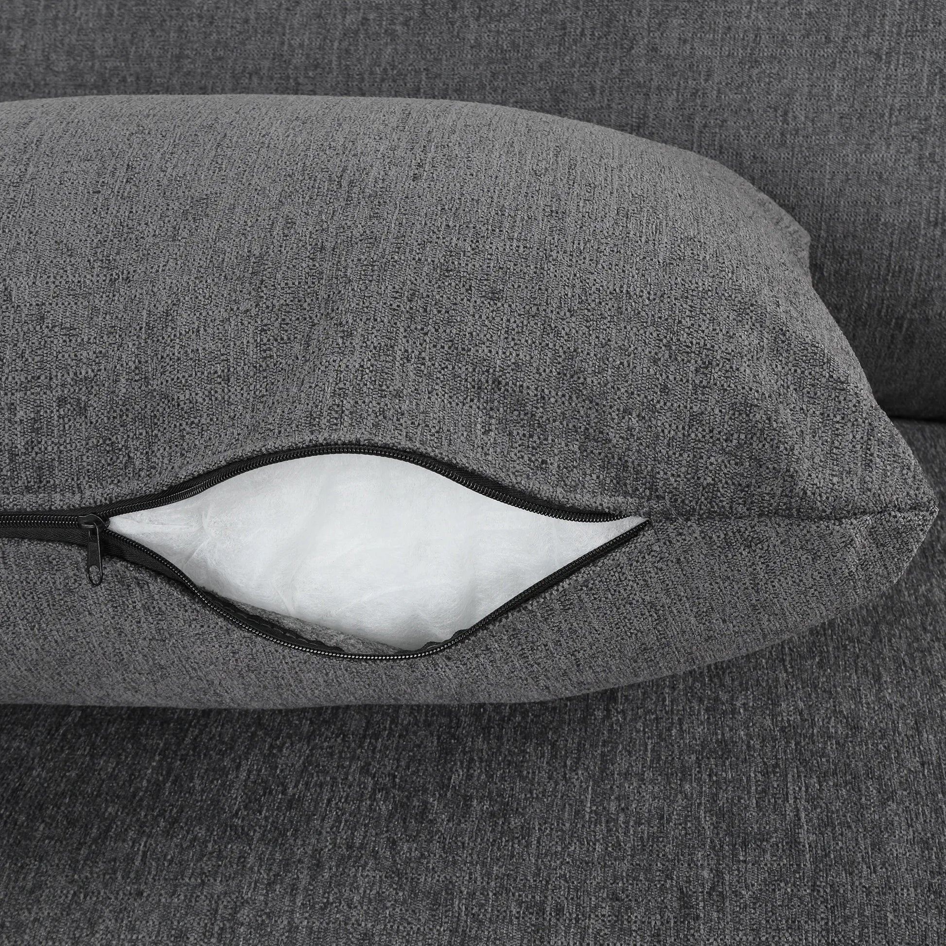 Comfy Sectional Cloud Couch, Chenille Sofa with Ottoman, Grey