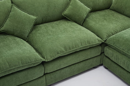 3 Seater Sofa, L Shaped Couch with Ottoman, Beige/Gray/Green