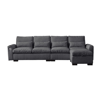 Louie Sectional Couch with Chaise, Sofa L-Shape with Ottoman Storage - Gray