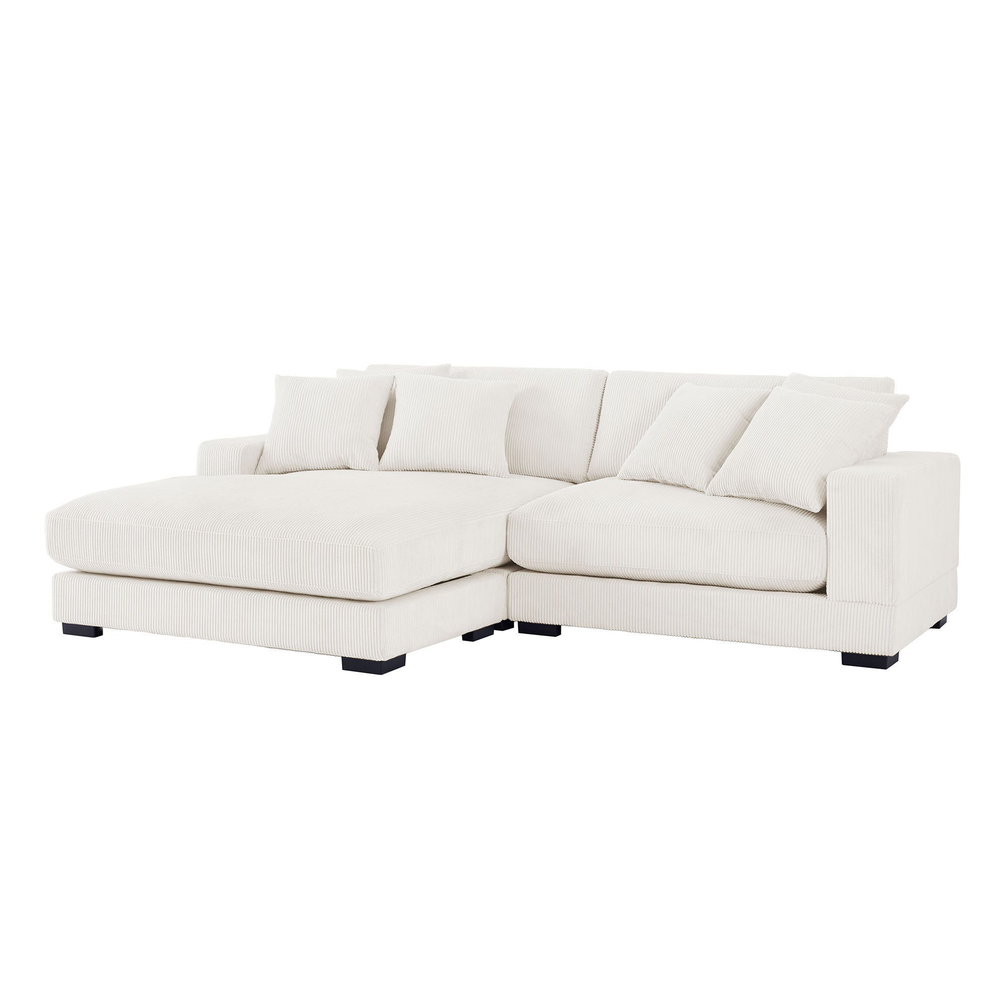 Corduroy Sofa, L-Shaped Couch with Chaise Lounge, Beige