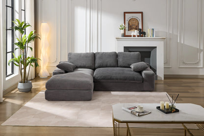 Chaise Lounge Sofa, L Shape Reversible Corduroy Couch Sectional, Grey