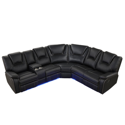 Modern Reclining Sofa, Corner Sectional Couch Recliner, Black