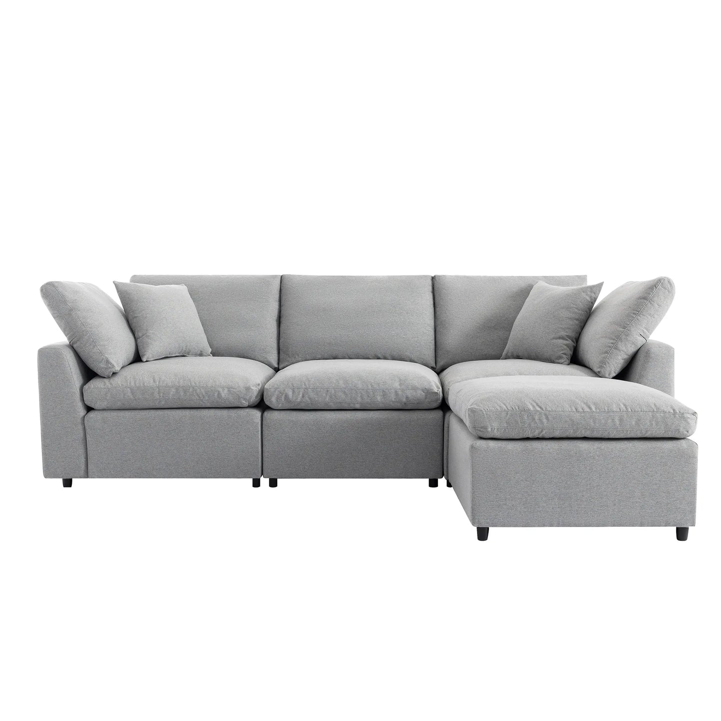 Louie Grey Sectional Couch, Sofa with Ottoman