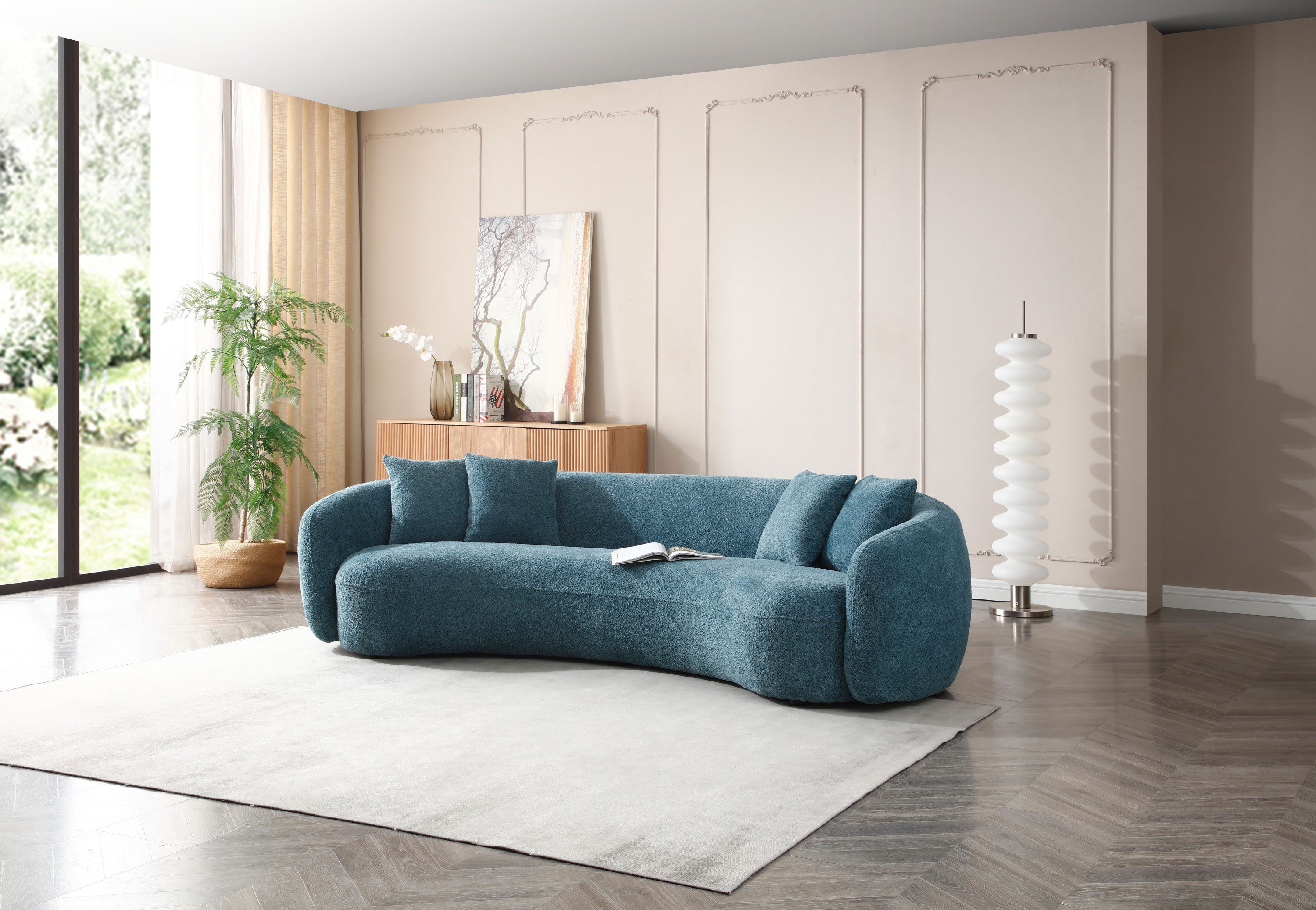 Modern Curved Sofa, Large Comfy Couch, Blue