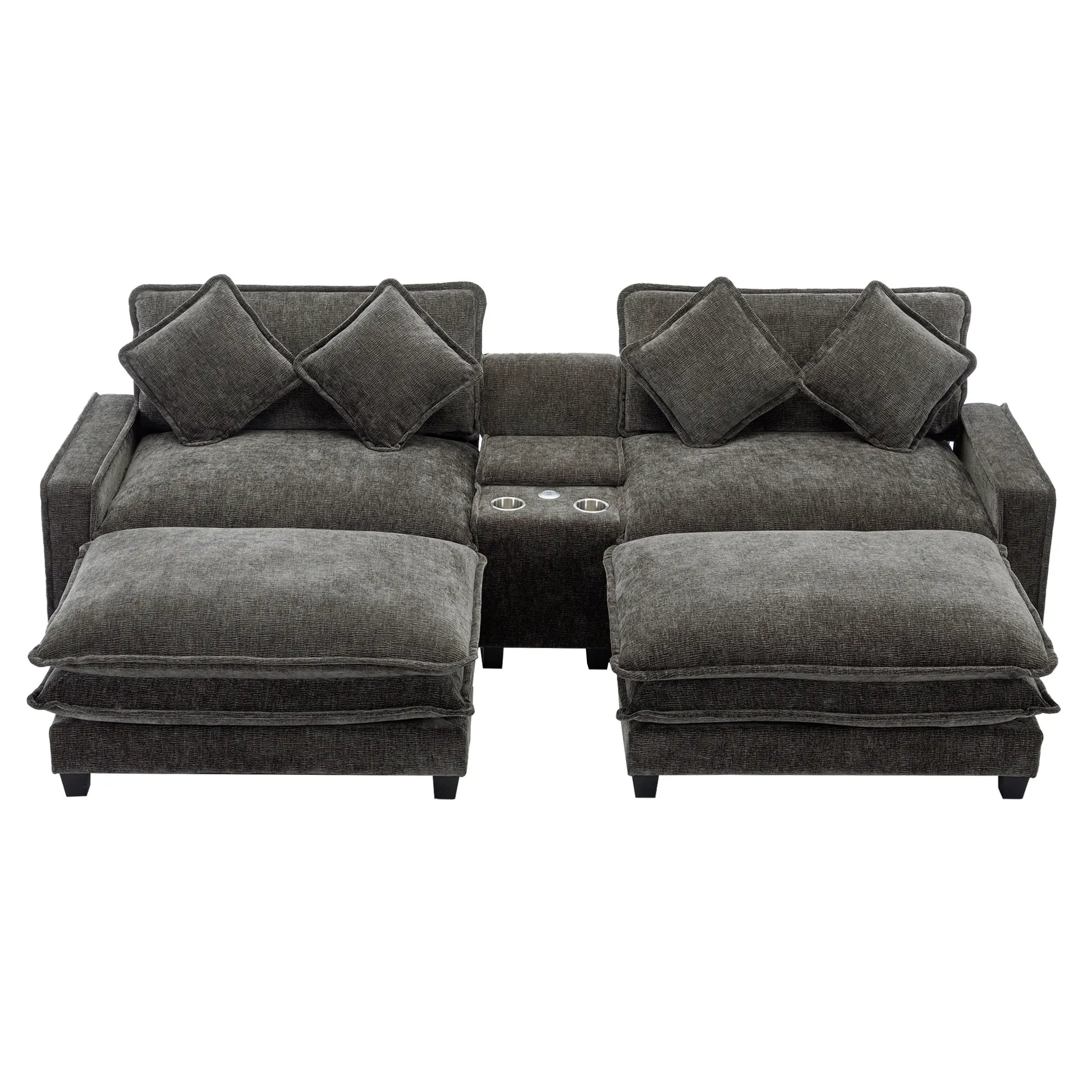 Plush Couch, Deep Seat Couch with Ottomans, Black