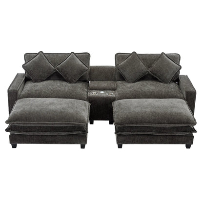 Plush Couch, Deep Seat Couch with Ottomans, Black