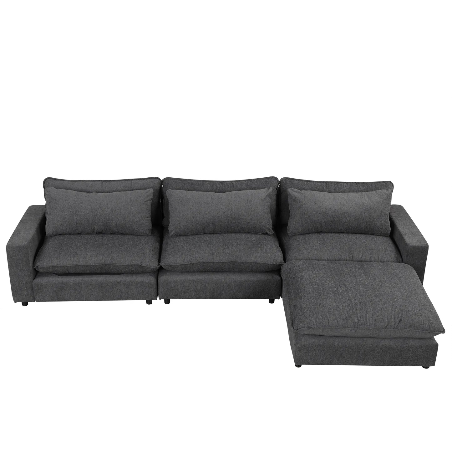 Comfy Sectional Cloud Couch, Chenille Sofa with Ottoman, Grey