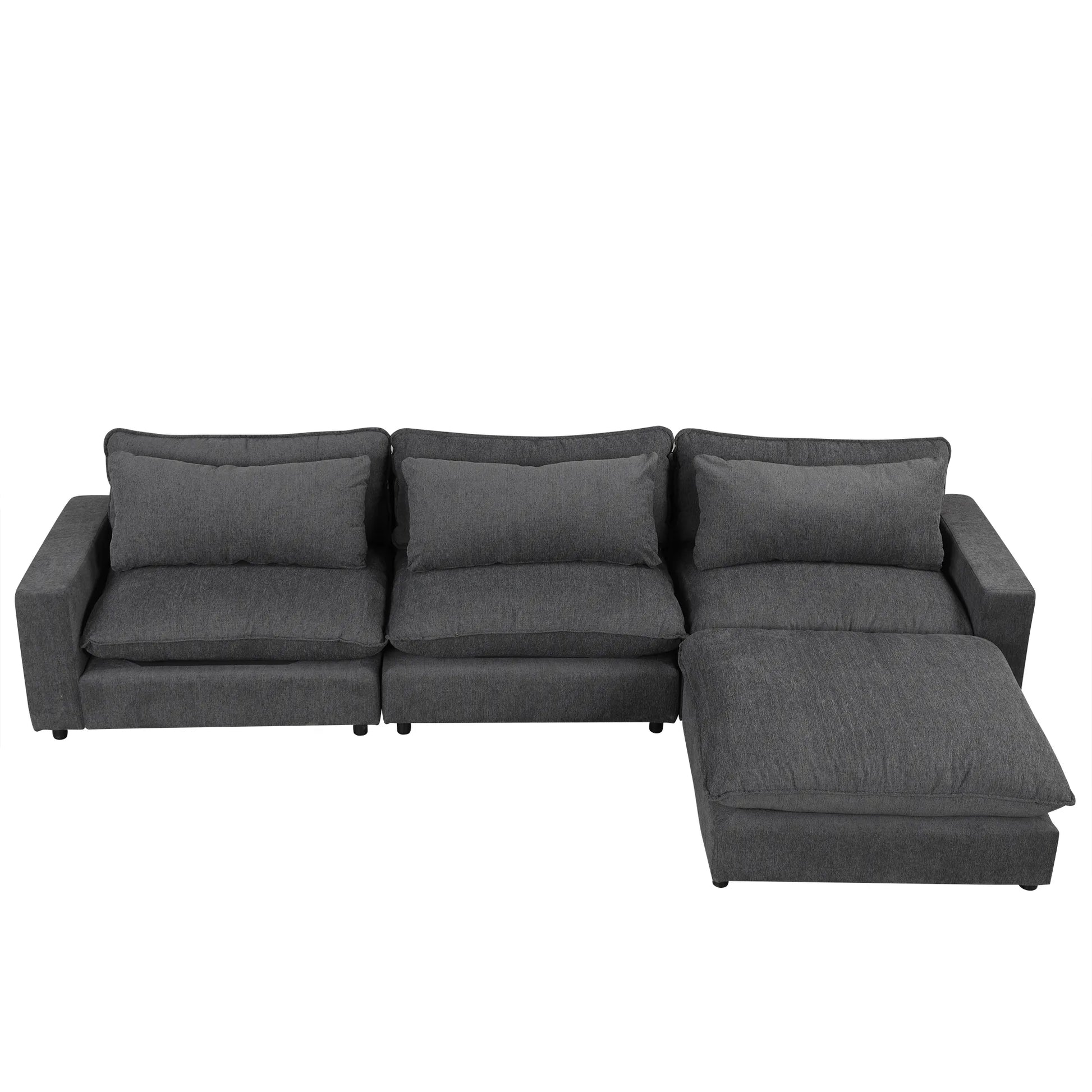 Comfy Sectional Cloud Couch, Chenille Sofa with Ottoman, Grey