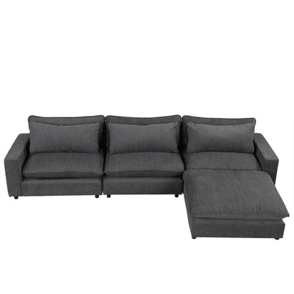 Comfy Sectional Cloud Couch, Chenille Sofa with Ottoman, Grey