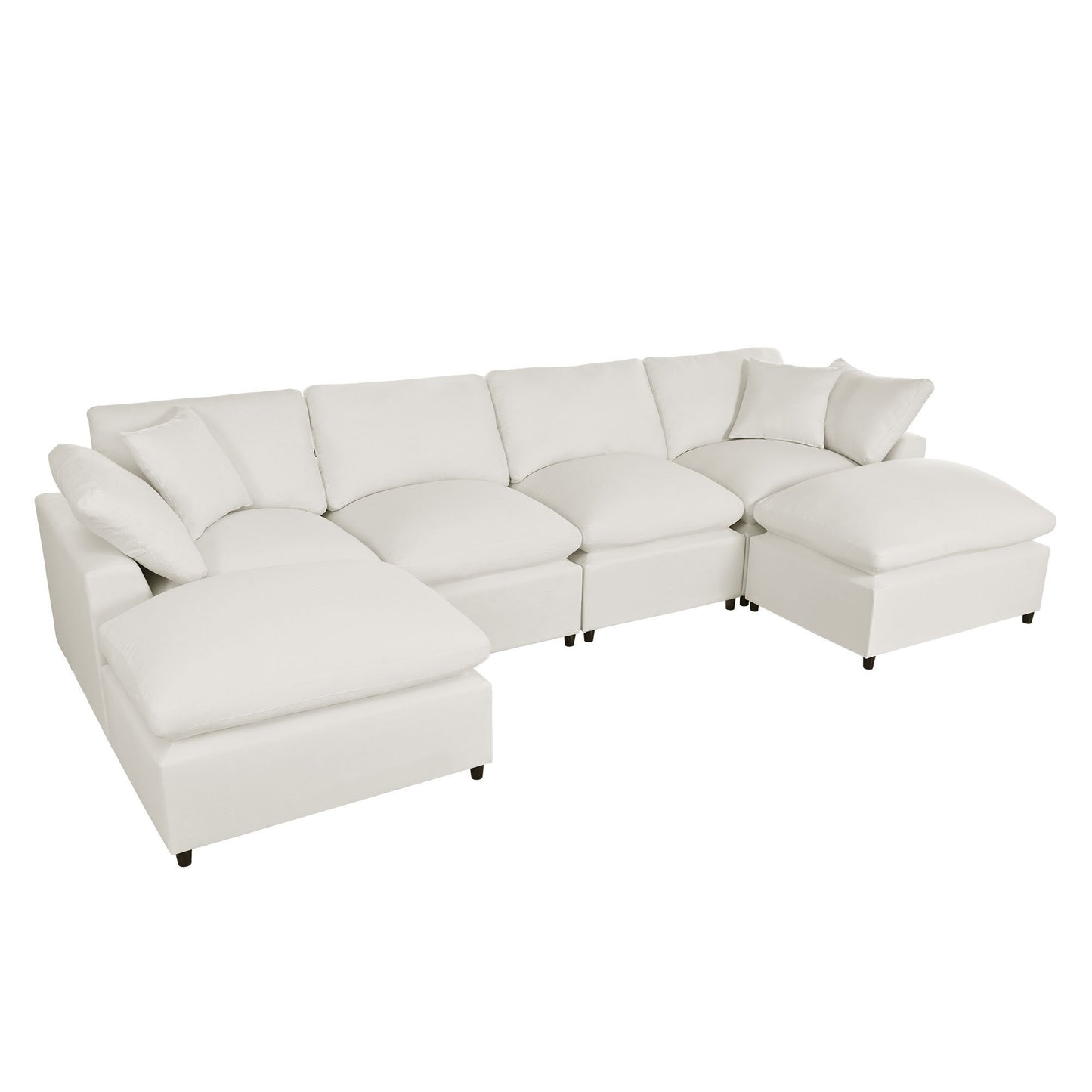 U Shaped Sectional, Large Modular Couch with Ottomans, Beige