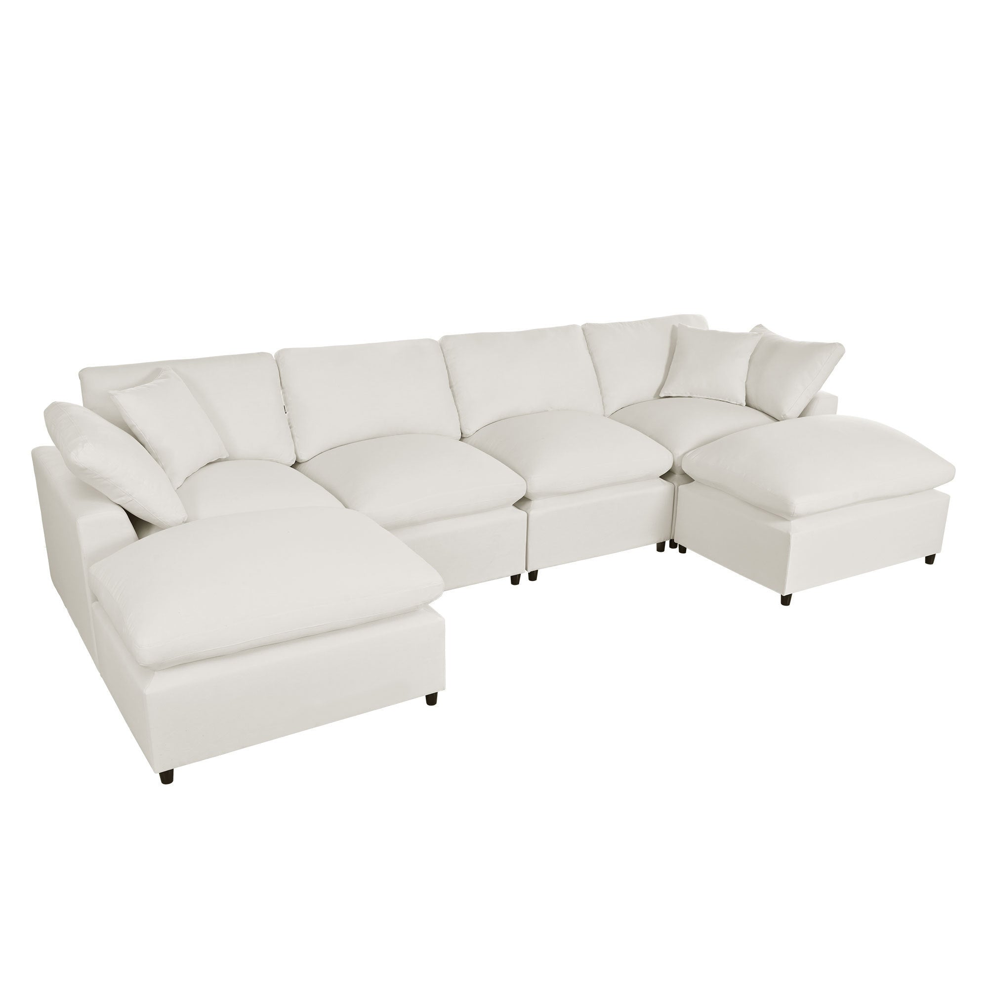 U Shaped Sectional, Large Modular Couch with Ottomans, Beige