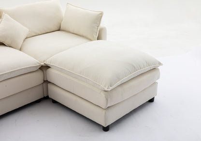 Louie Sofa L Shape, Modular Couch with Ottoman - Beige