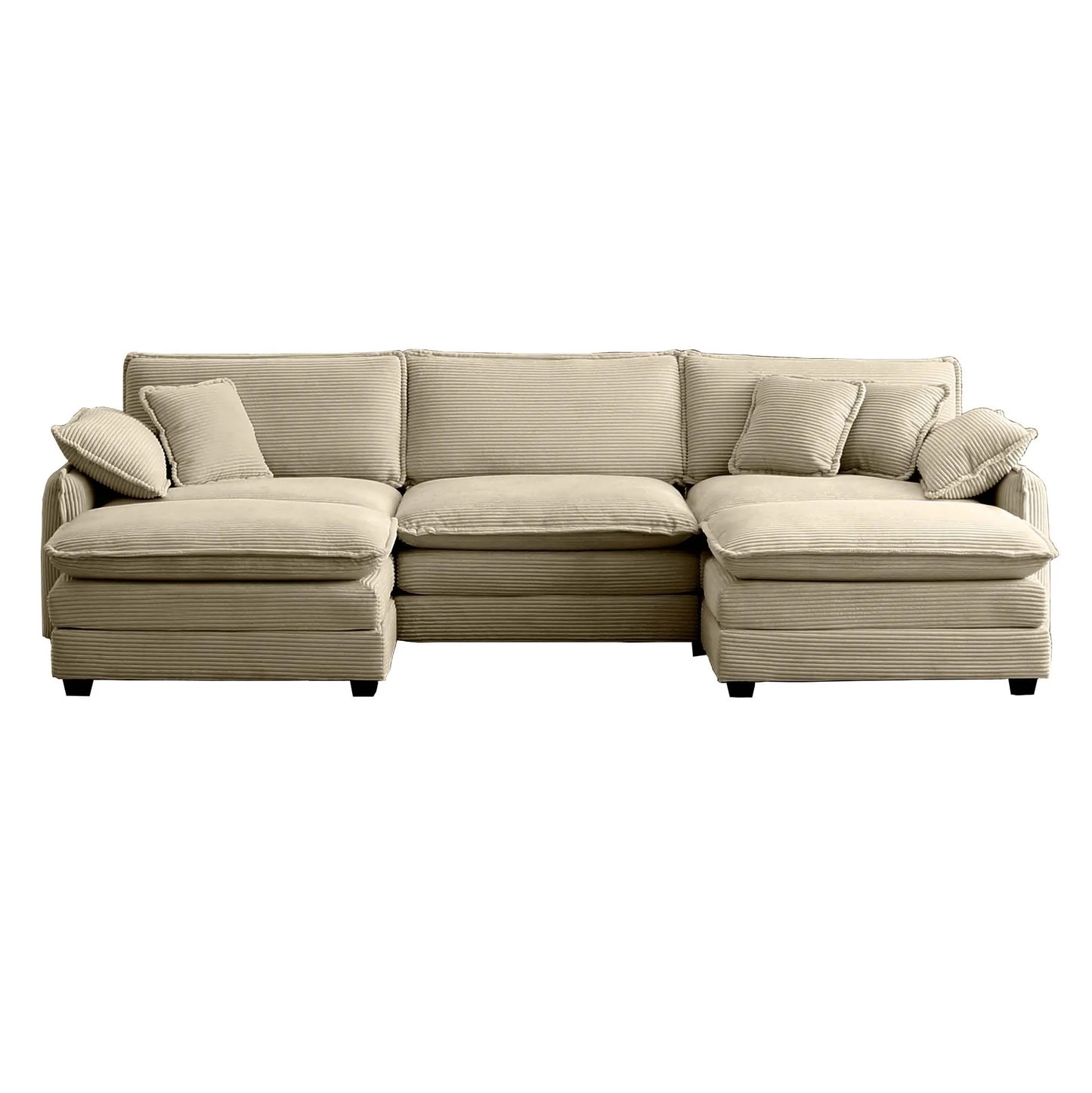 U Shape Sectional Cloud Sofa, Plush Corduroy Couch with Ottoman, Camel