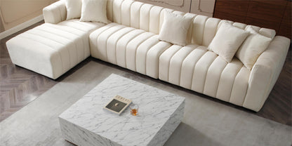 Modern Sofa Sectional, Large Velvet Couch with Left Chaise, Beige