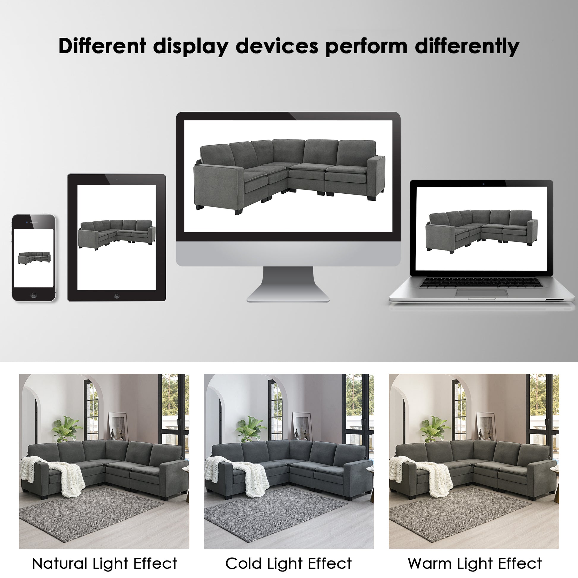 Corner Sectional Sofa, L-Shaped Comfy Couch, Gray