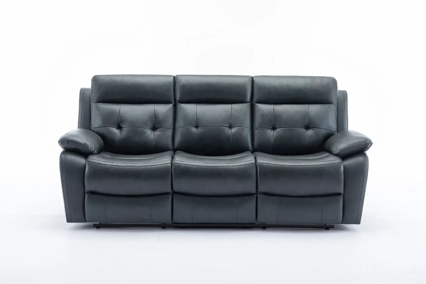 Louie Leather Reclining Sofa, Dual Manual Reclining Chairs with Table - Black
