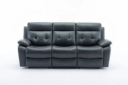 Louie Leather Reclining Sofa, Dual Manual Reclining Chairs with Table - Black