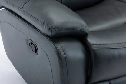 Louie Leather Reclining Sofa, Dual Manual Reclining Chairs with Table - Black