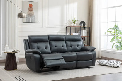 Louie Leather Reclining Sofa, Dual Manual Reclining Chairs with Table - Black