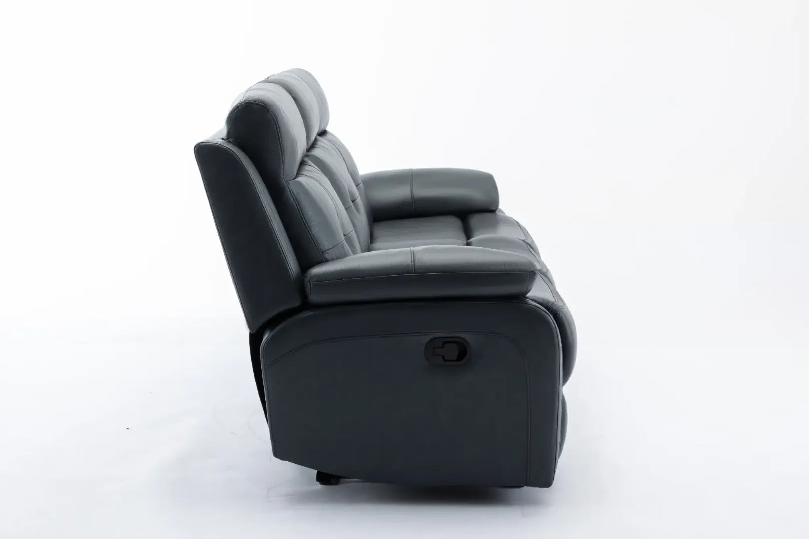 Louie Leather Reclining Sofa, Dual Manual Reclining Chairs with Table - Black