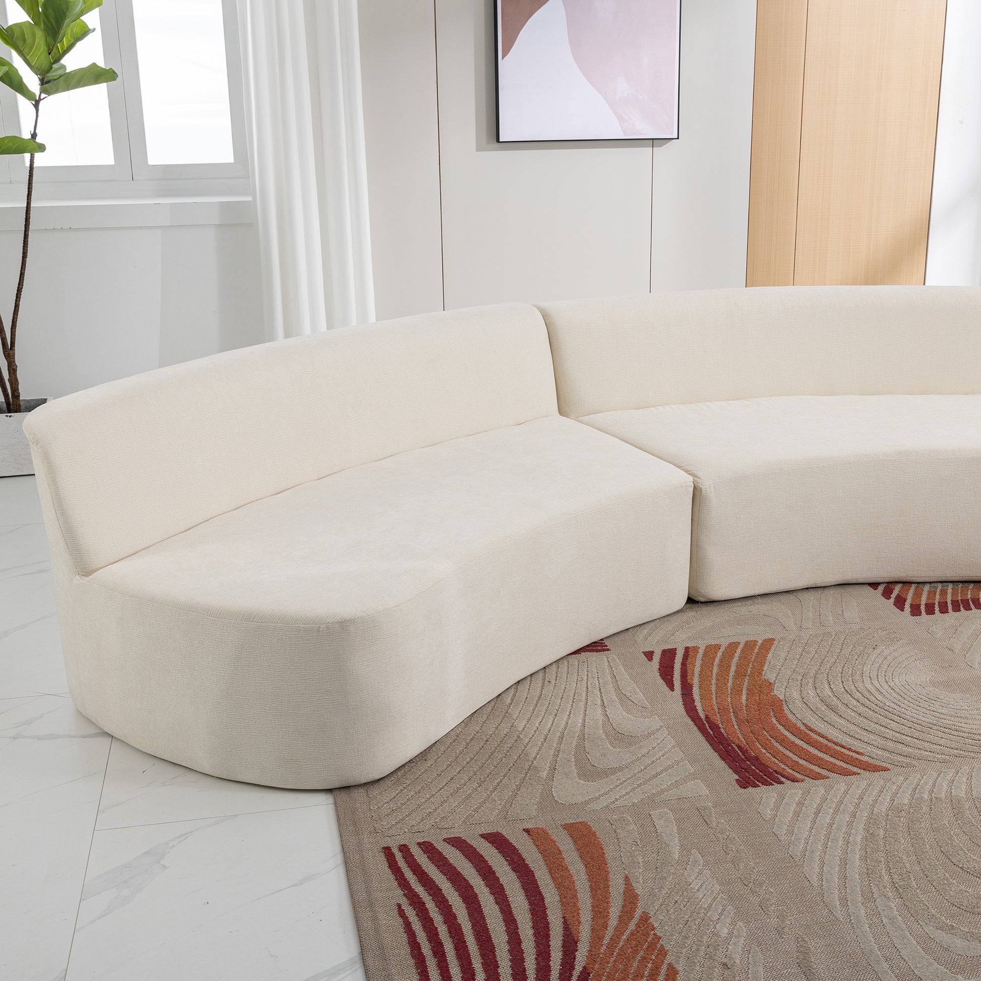 Curved Sofa, Modern Large Sectional Couch - Beige