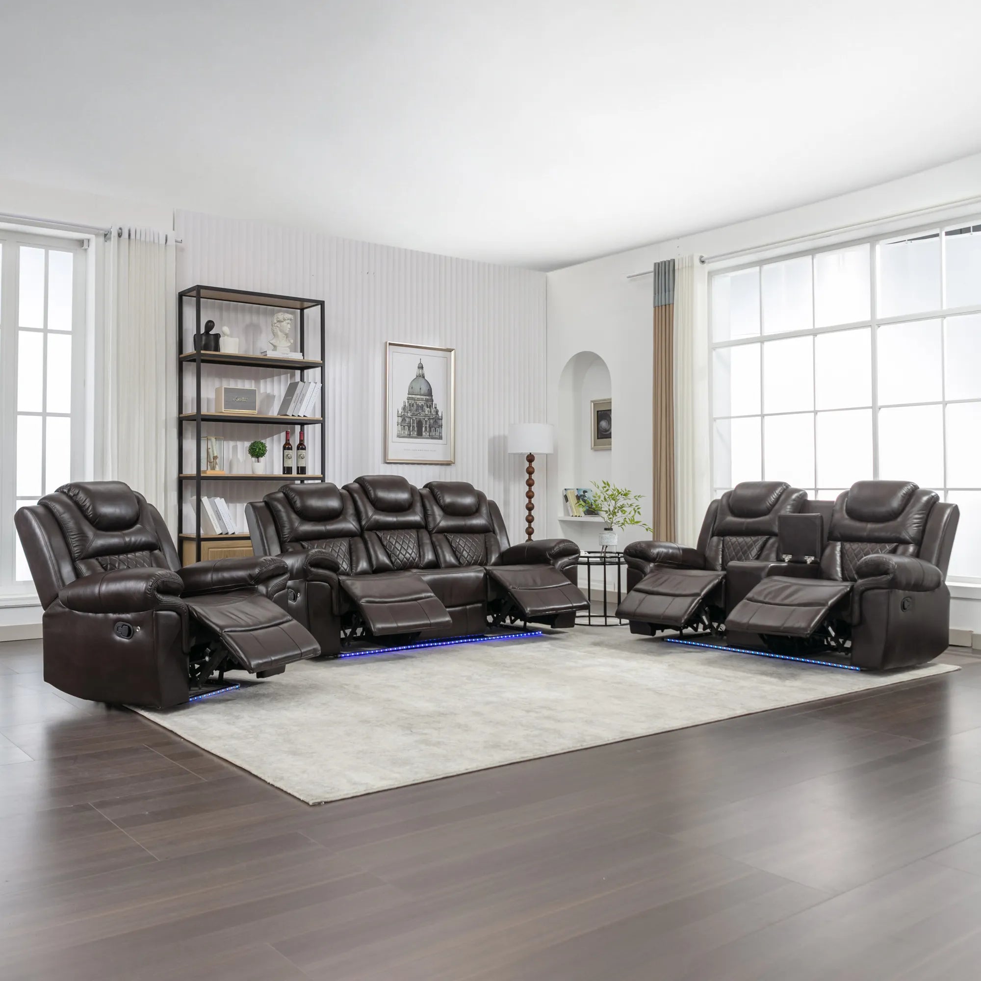 Louie Luxury Recliner Sofa Set, Home Theater Seating with LED Lights