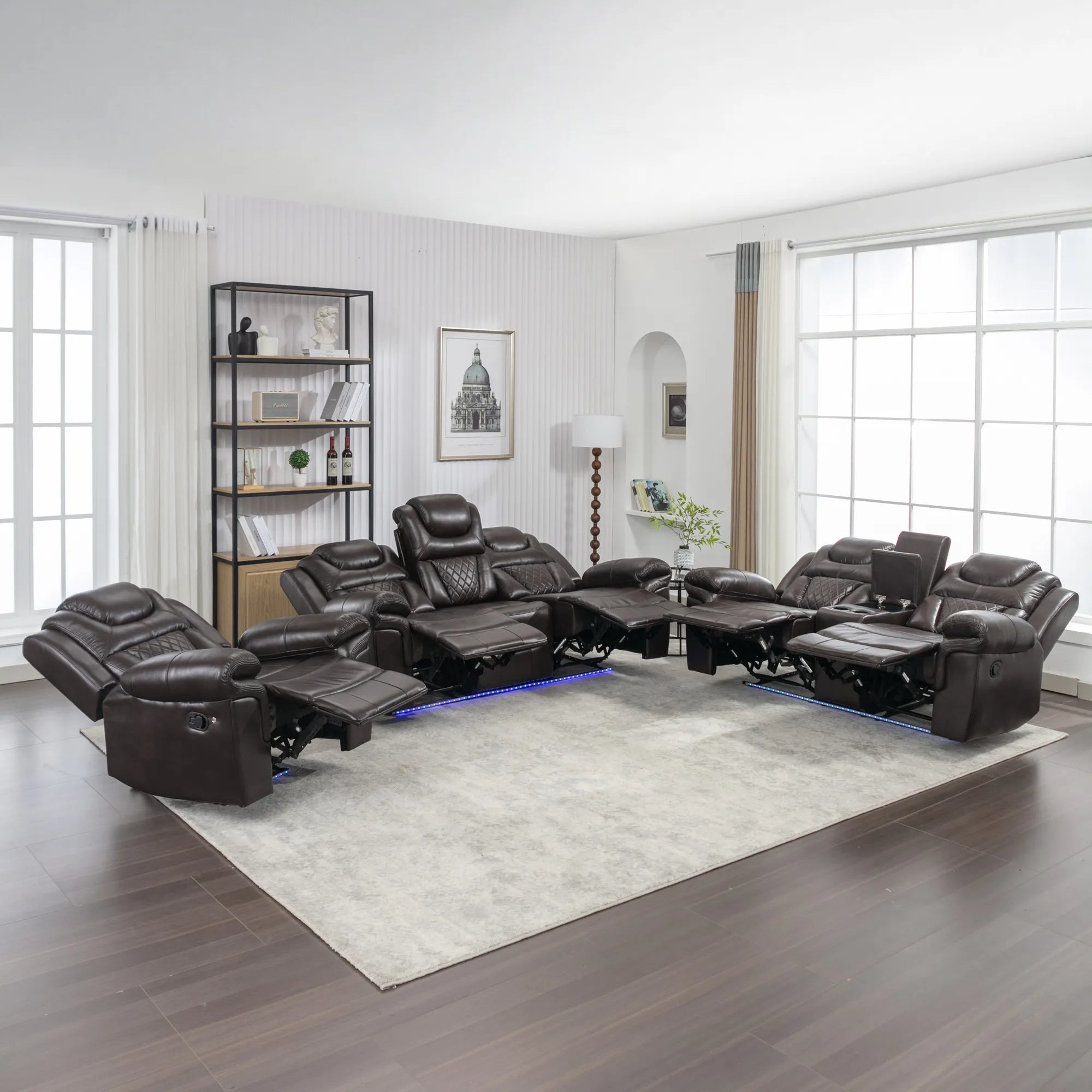 Louie Luxury Recliner Sofa Set, Home Theater Seating with LED Lights