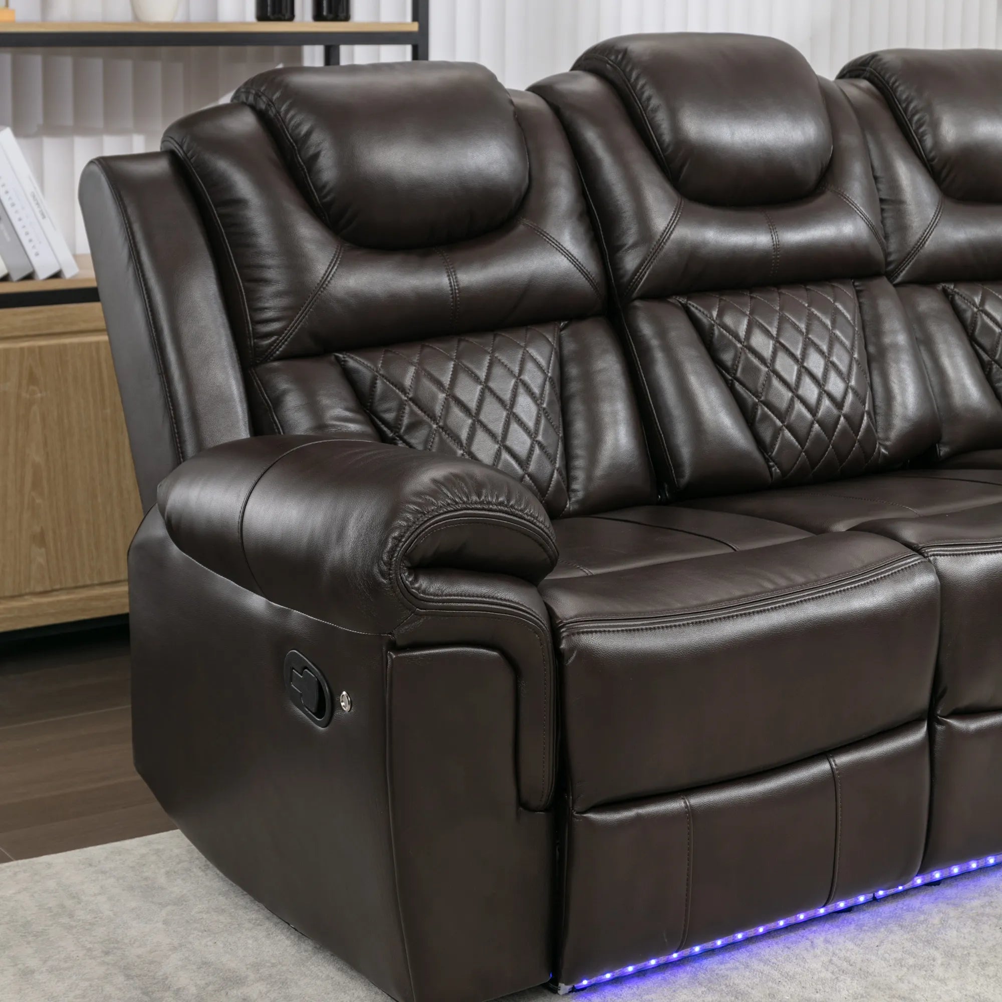 Louie Luxury Recliner Sofa Set, Home Theater Seating with LED Lights