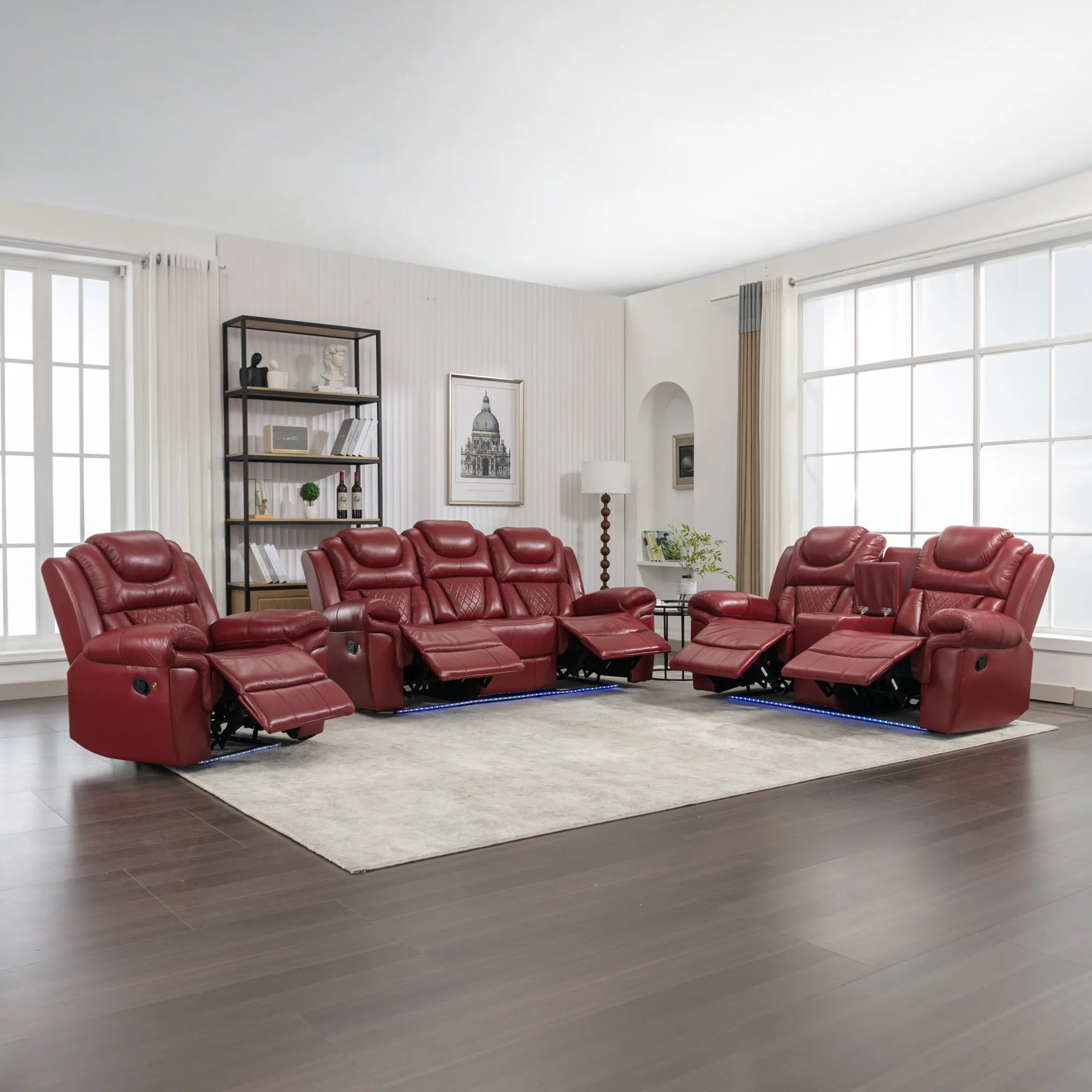 Louie Luxury Recliner Sofa Set, Home Theater Seating with LED Lights