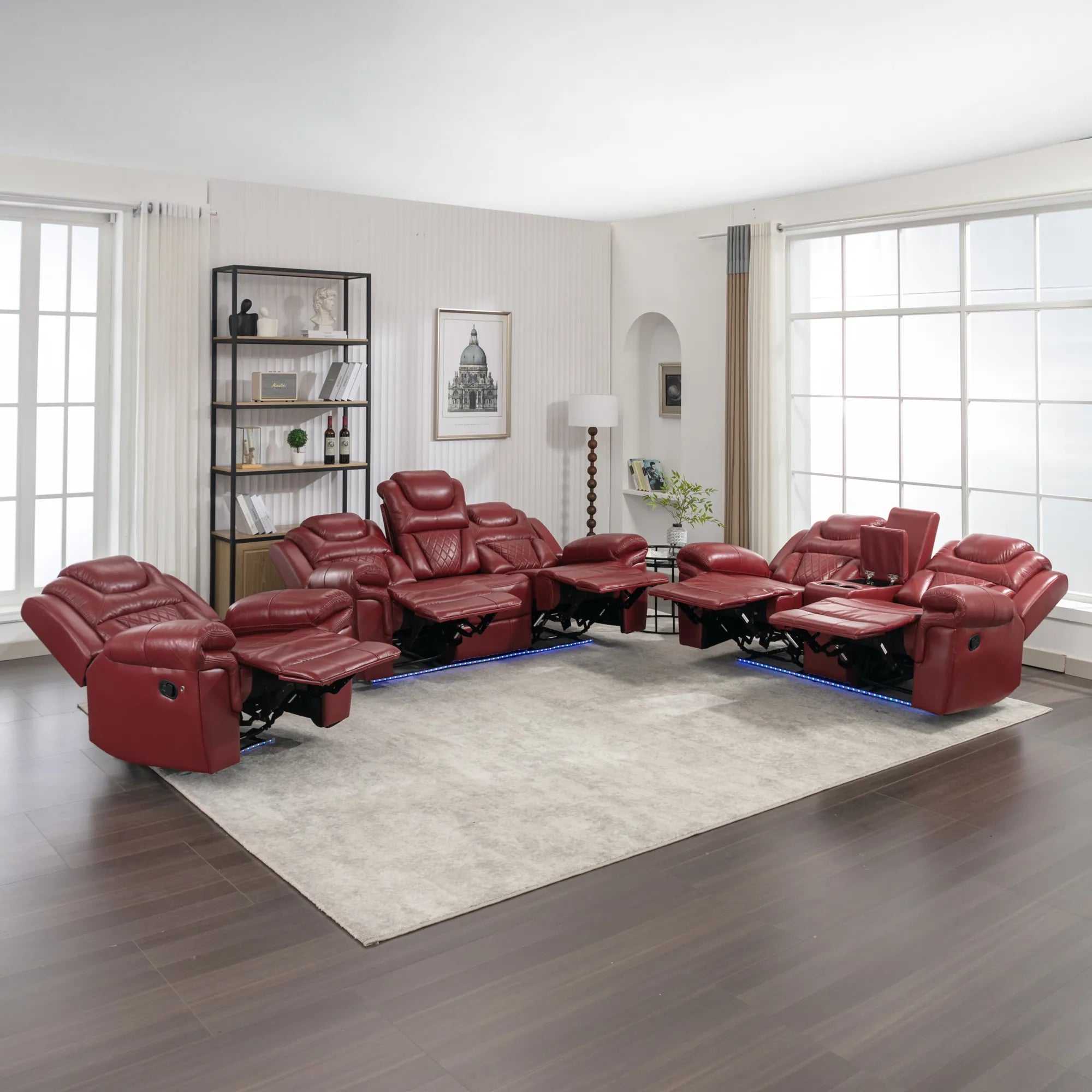 Louie Luxury Recliner Sofa Set, Home Theater Seating with LED Lights