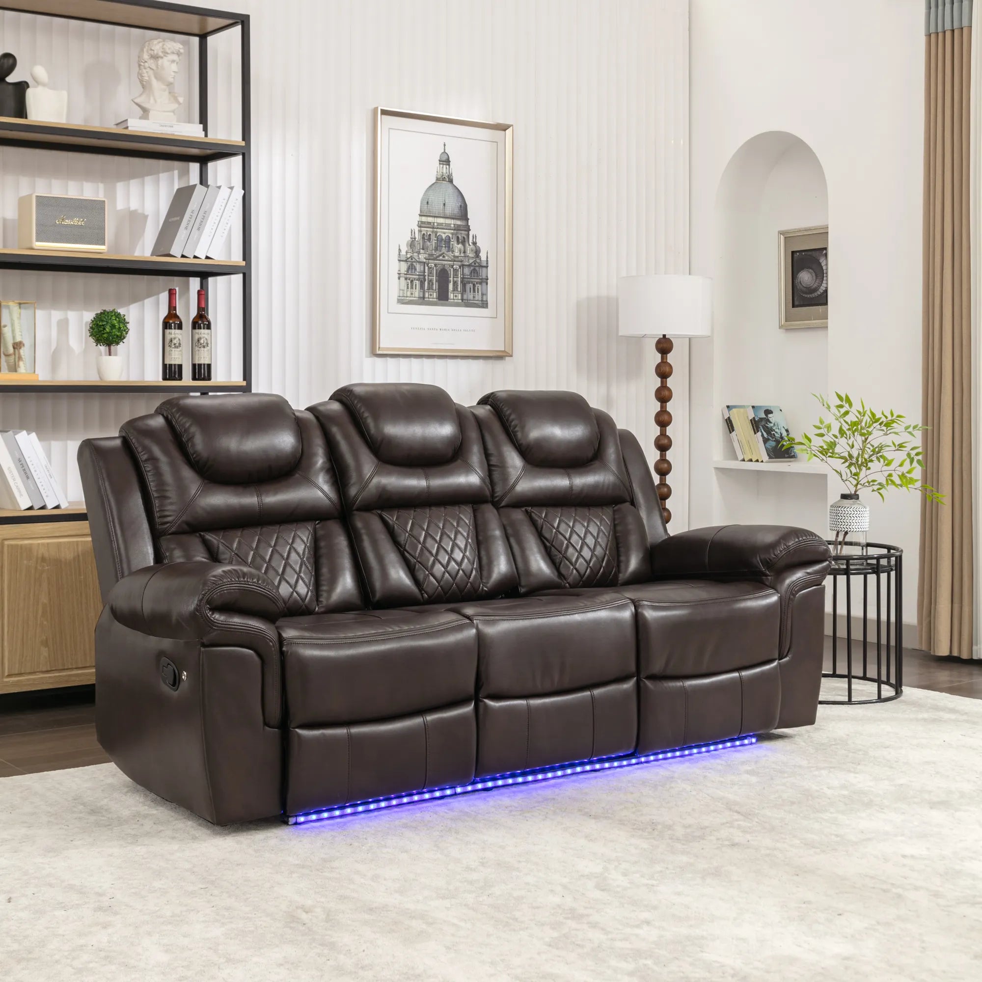 Louie Luxury Recliner Sofa Set, Home Theater Seating with LED Lights