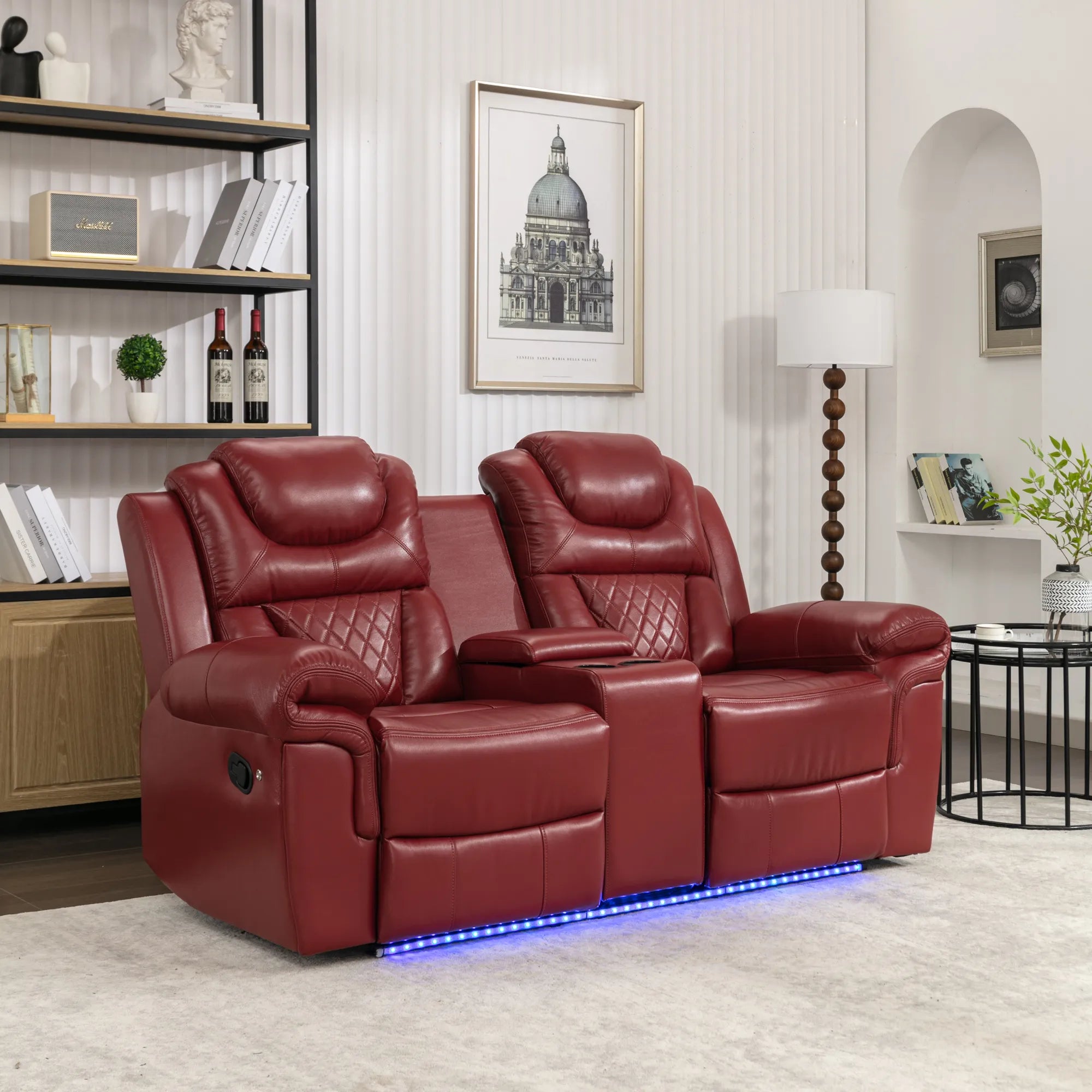 Louie Luxury Recliner Sofa Set, Home Theater Seating with LED Lights