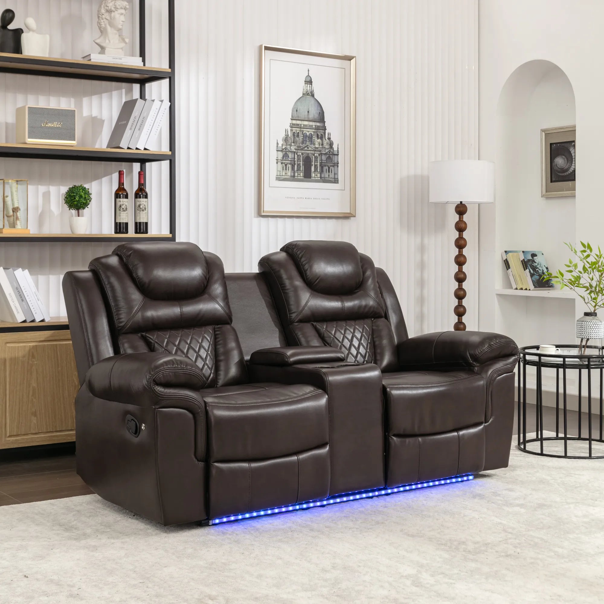 Louie Luxury Recliner Sofa Set, Home Theater Seating with LED Lights