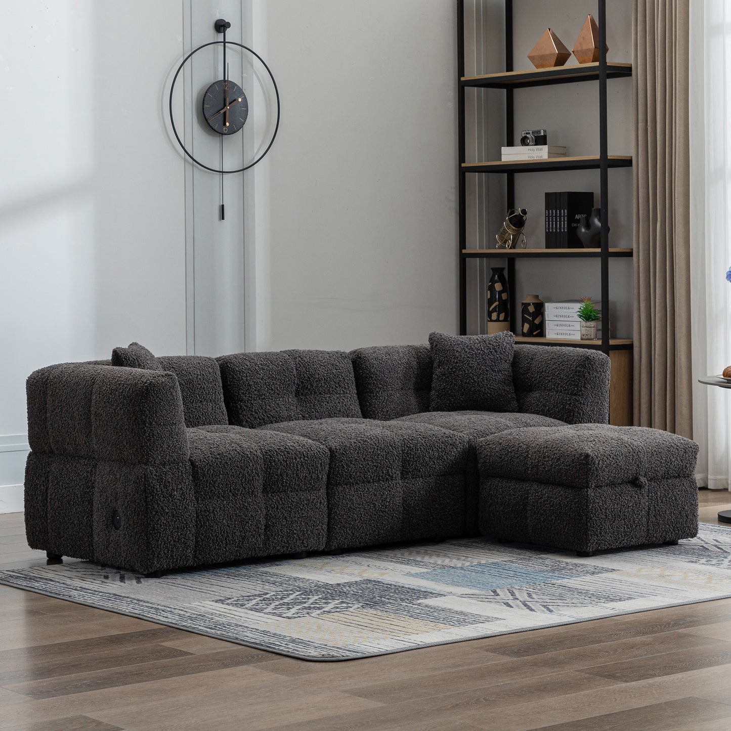 Small Couch, Sectional with Ottoman - Gray