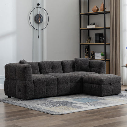Small Couch, Sectional with Ottoman - Gray