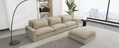 Comfy Sectional Cloud Couch, Chenille Sofa with Ottoman, Beige