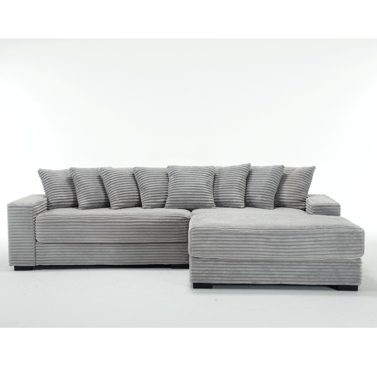 L Shaped Corduroy Couch, Plush Chaise Lounge Sofa, Gray