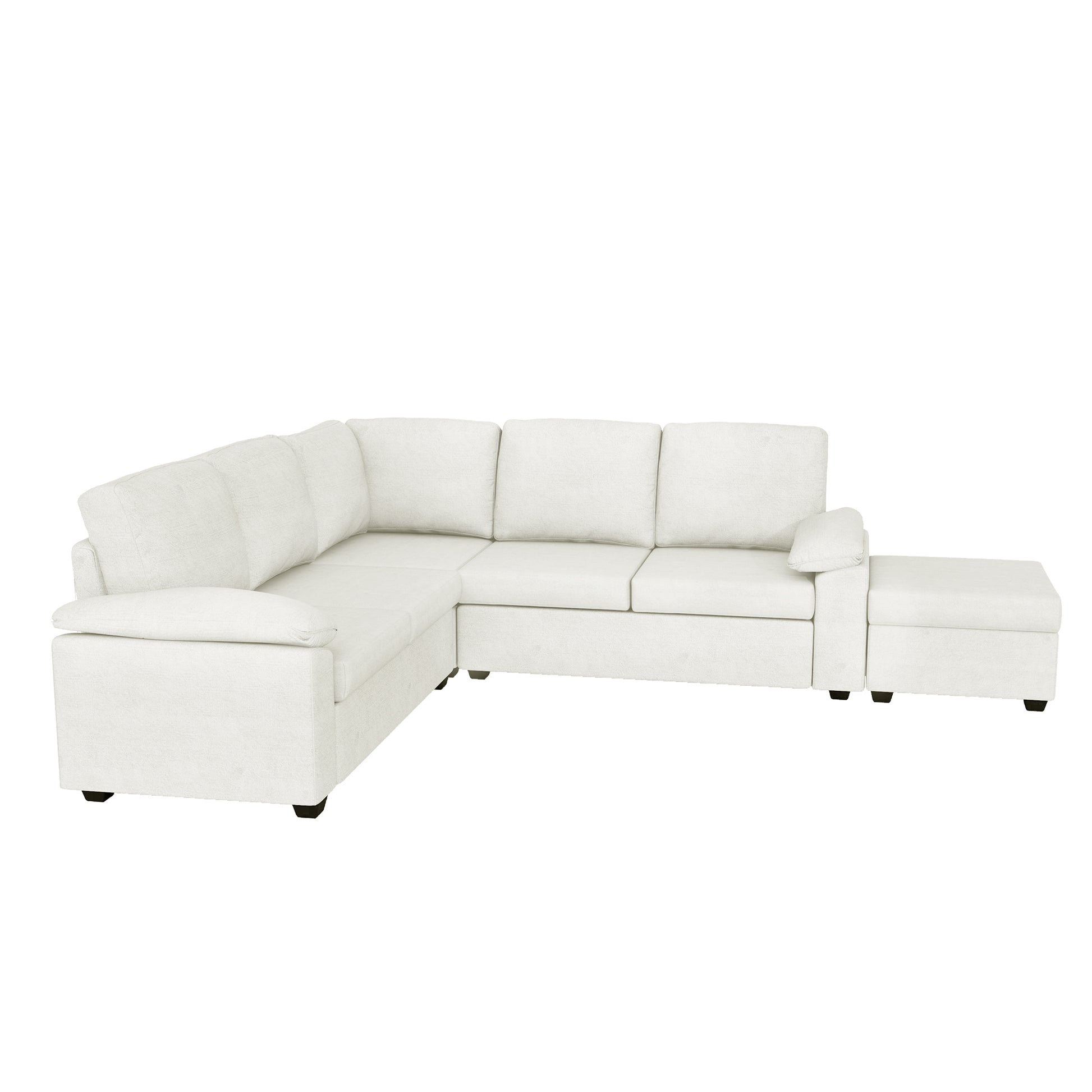 Modern L-Shape Velvet Sectional Sofa, Corner Couch with Ottoman, Beige