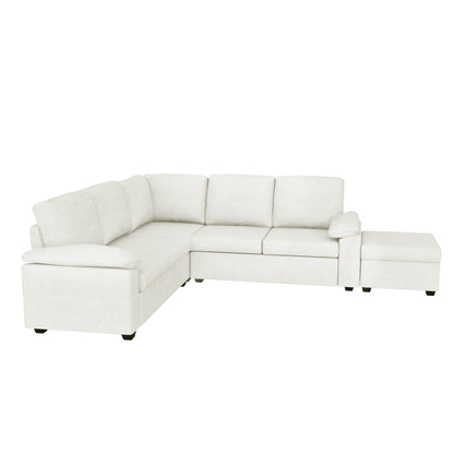 Modern L-Shape Velvet Sectional Sofa, Corner Couch with Ottoman, Beige