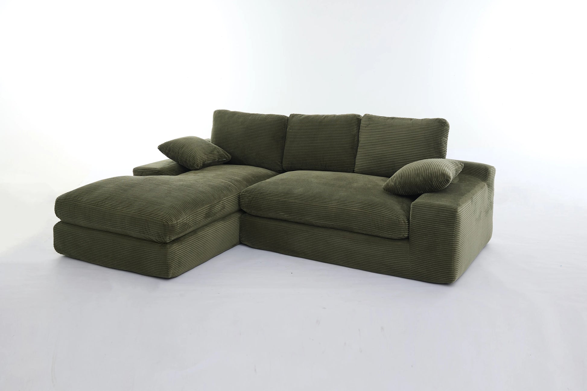 Chaise Lounge Sofa, L Shape Reversible Corduroy Couch Sectional, Green