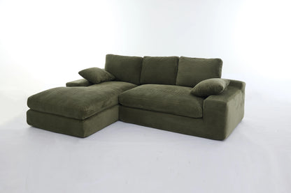 Chaise Lounge Sofa, L Shape Reversible Corduroy Couch Sectional, Green