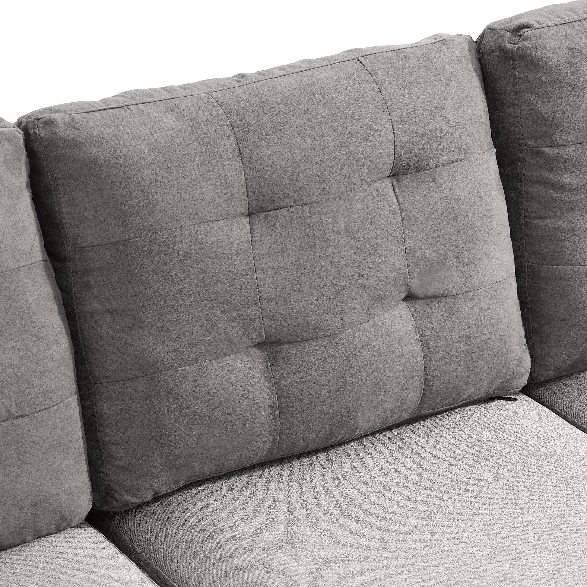 Gray Sectional Couch, Sofa with Chaise and Storage Ottoman