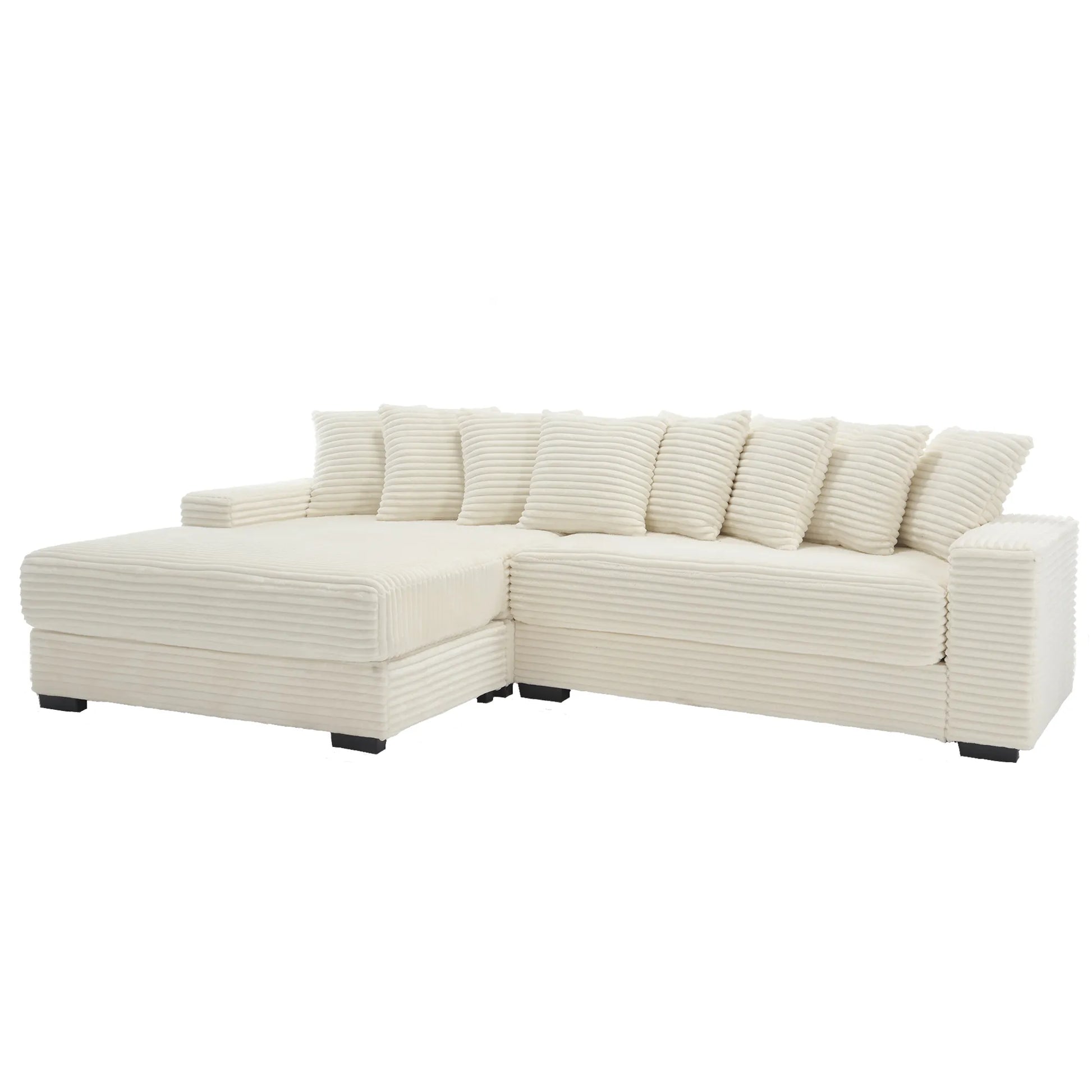 L Shaped Corduroy Couch, Plush Chaise Lounge Sofa, Beige