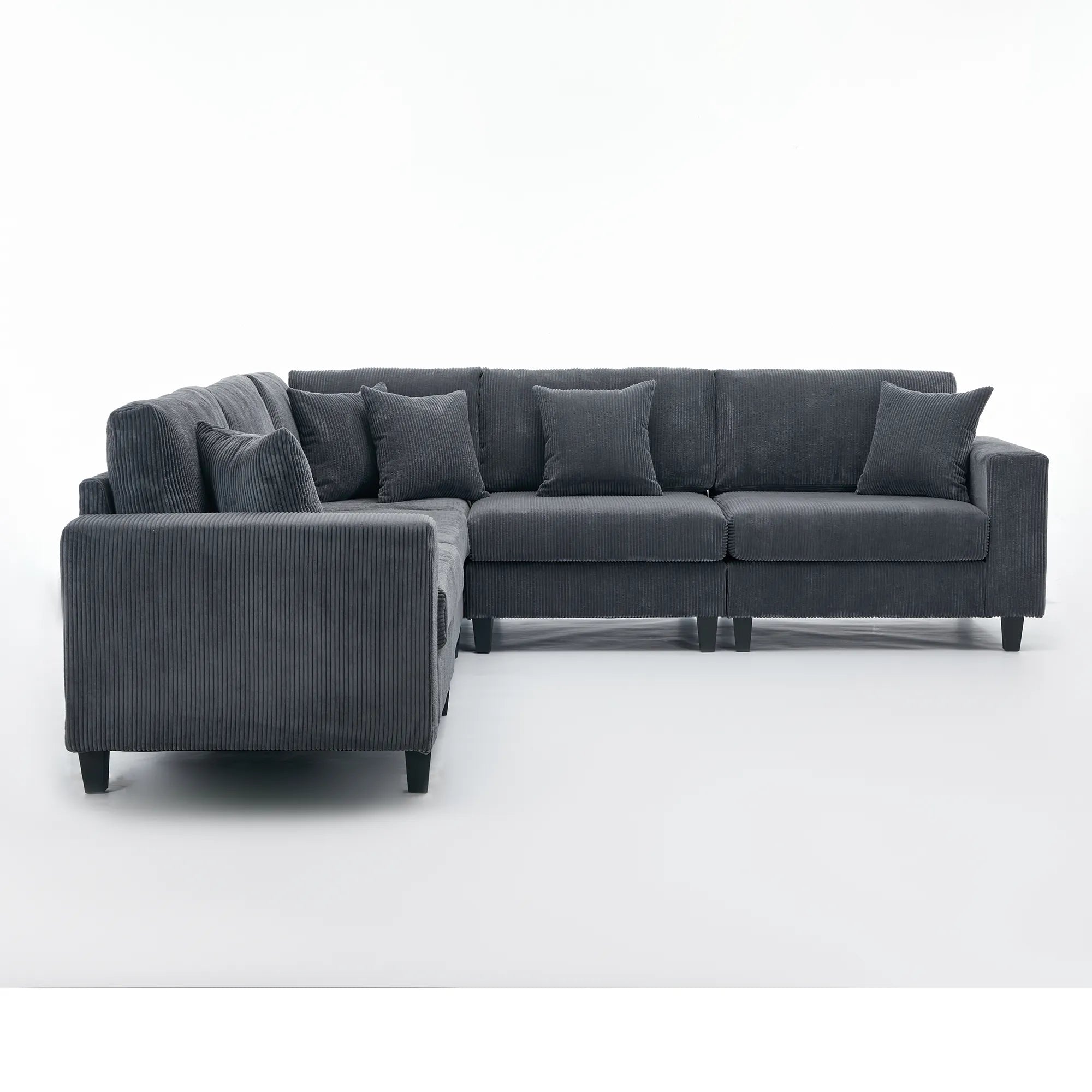 Modular Sectional Sofa, Deep Seat Corduroy Couch, Dark Gray