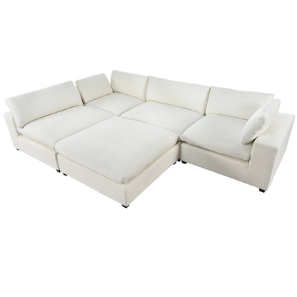 Cloud Couch Sectional, Large Modular Sofa with Ottoman, Beige
