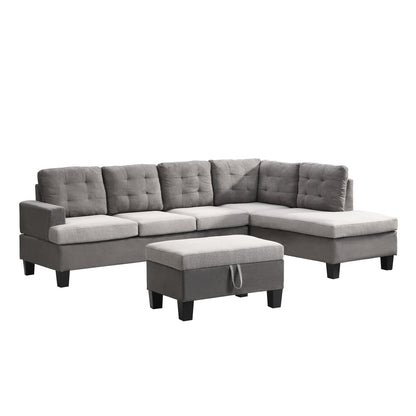 Gray Sectional Couch, Sofa with Chaise and Storage Ottoman