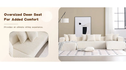 Modular U Shaped Sectional, Corduroy Couch with Double Chaise, White