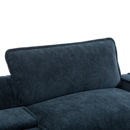 Plush Couch, Deep Seat Couch with Ottomans, Blue