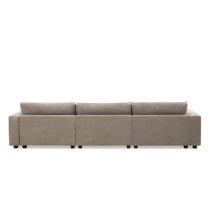 Deep Seat Corduroy Sofa, Large Sectional Couch with Chaise, Khaki