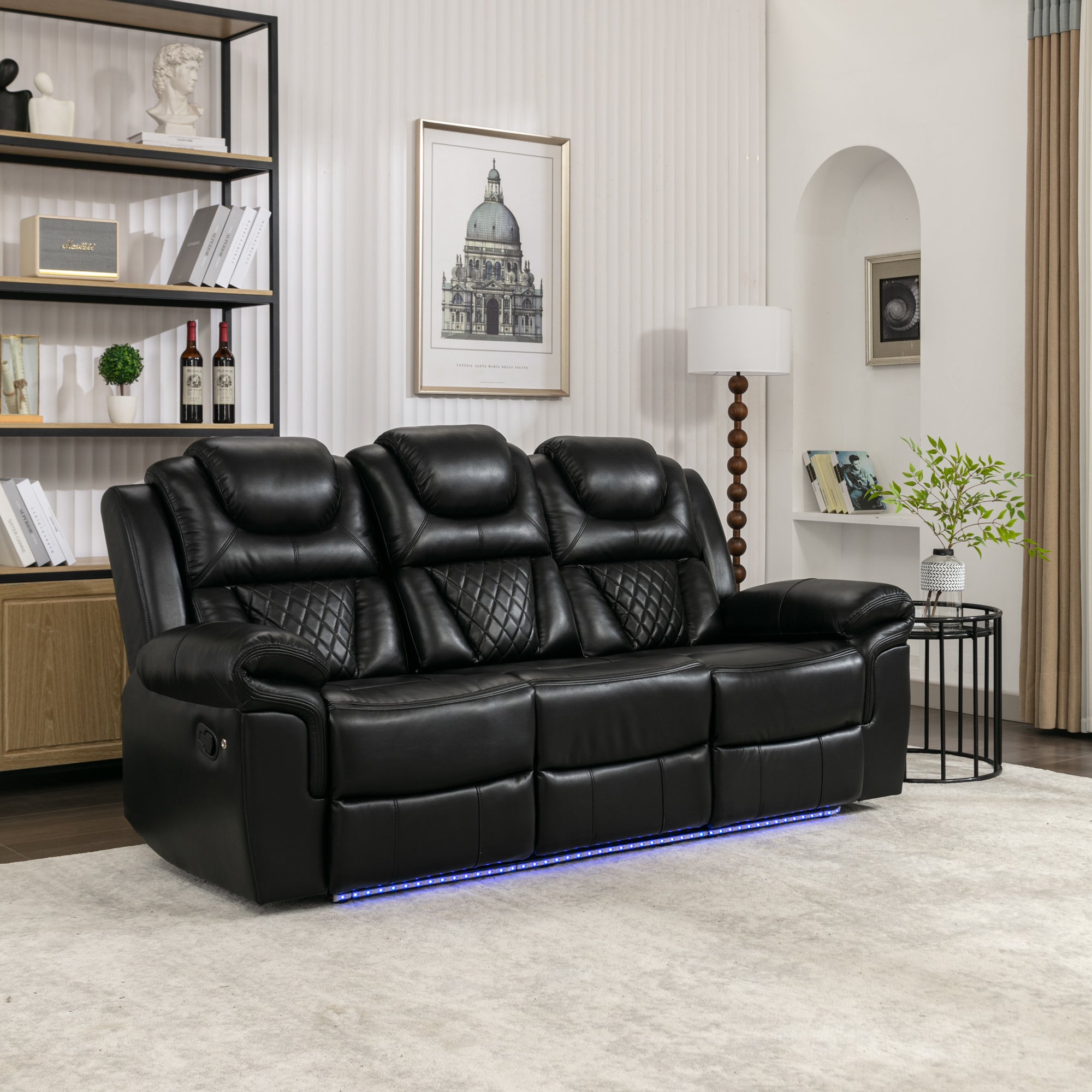 Louie Luxury Recliner Sofa Set, Home Theater Seating with LED Lights